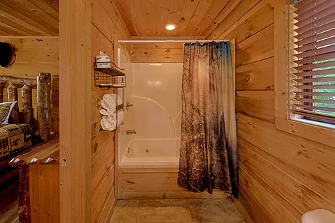 4 bedroom cabin Master Bathroom on main level - Bears and Honey