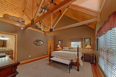 Cabin King Bedroom and Private Master Bathroom - Cove Mountain Lodge