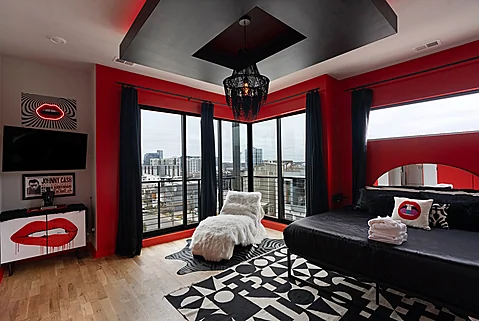 Master bedroom with views of downtown Nashville - Nashville Neon Nights