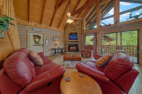 Spacious Living Room with Gas Fireplace - Timberwolf